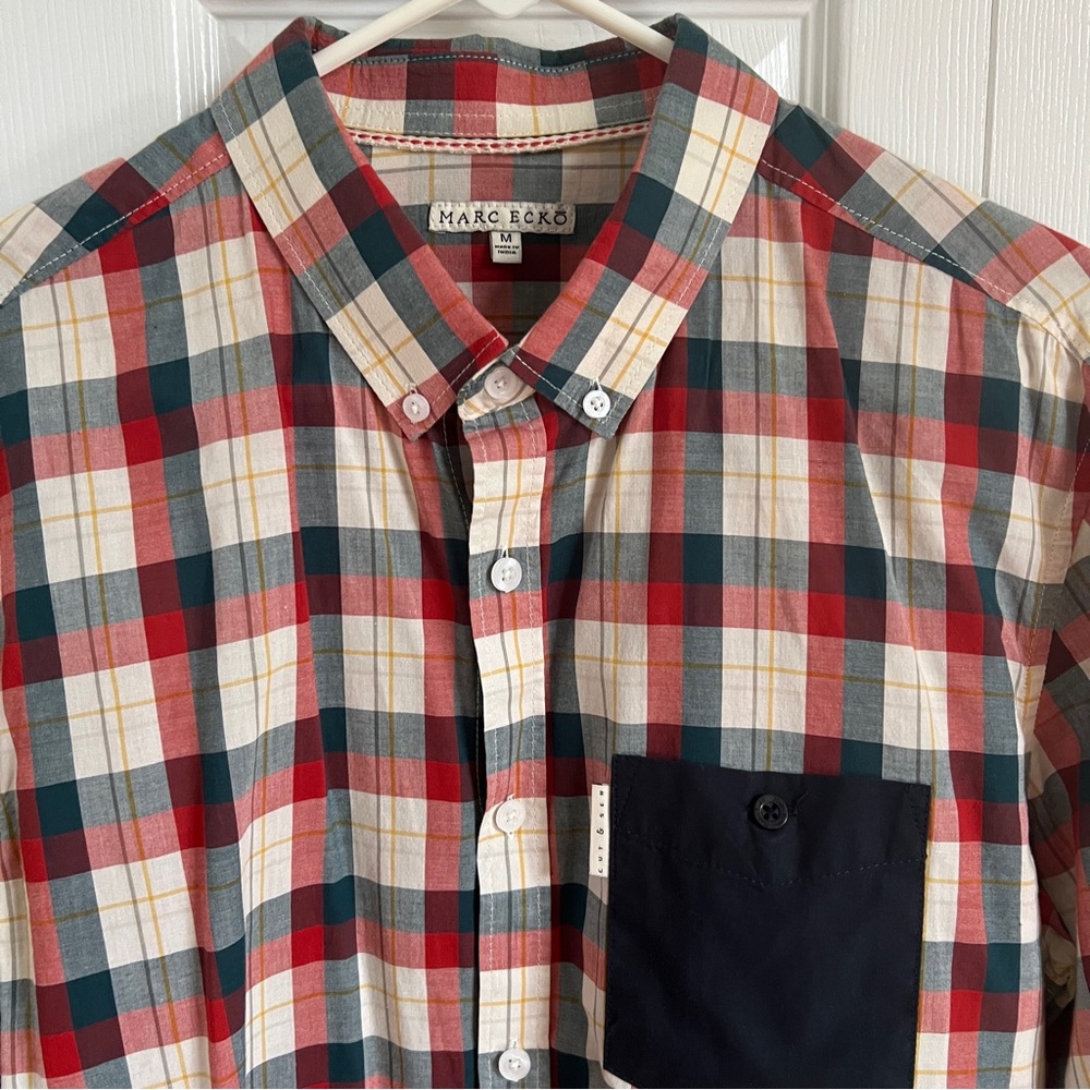 Mark Ecko Plaid Button-Up Shirt With Patch Sleeve… - image 2
